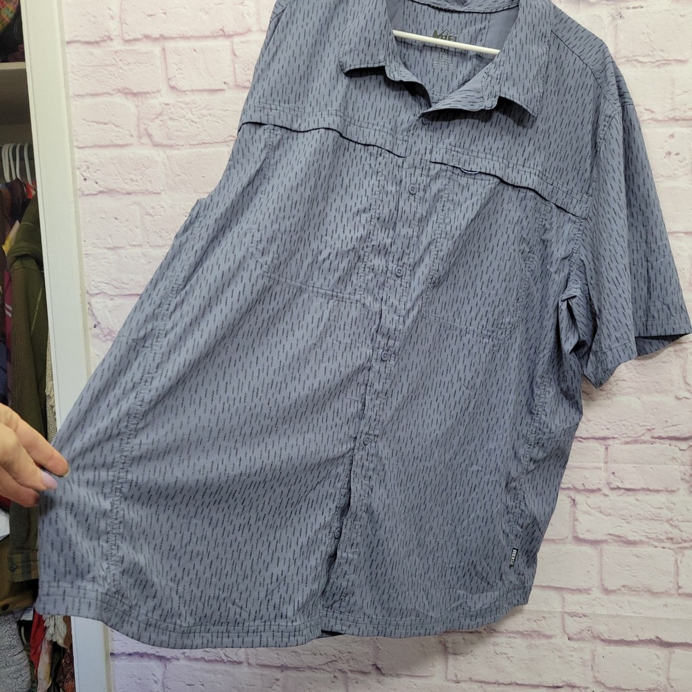 REI Co-Op Blue Short Sleeve Button Shirt Mens XXL Vented Hiking Outdoor Utility - Picture 3 of 8